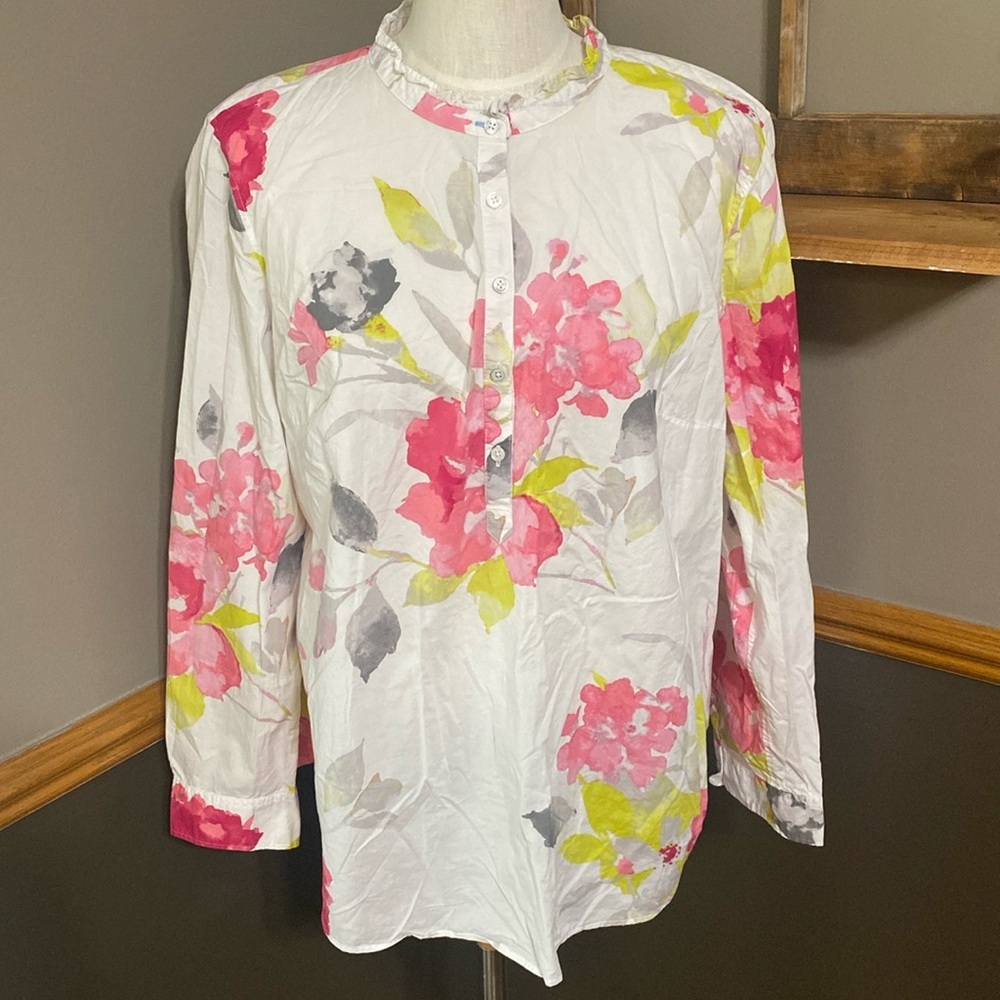 Talbots pink, white, green & gray floral long sleeve top size XL